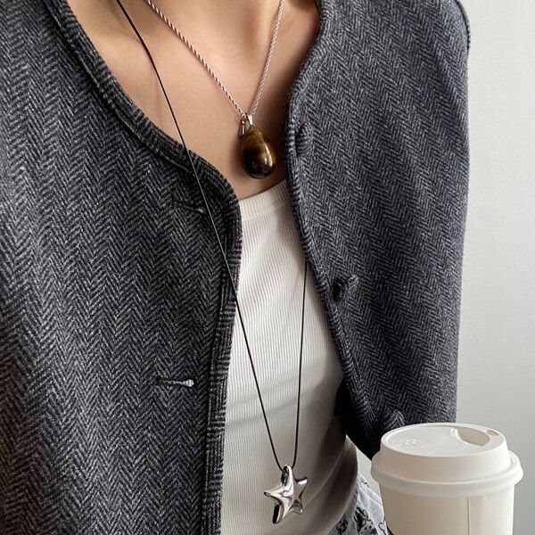 brand silver long necklace