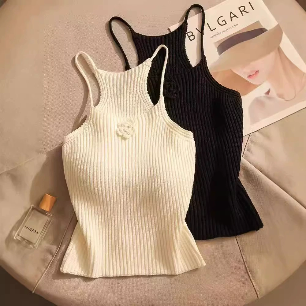 Трансграничный спот трикотажный камзоловый жилет для женщин внутри и снаружи, тонкий, тонкий дизайн, маленький короткий топ