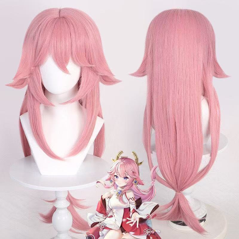Silk Joy Genshin Impact Yae Miko Wig Inazuma City Cos Wig Realistic Scalp Top Pink Upturned Style Wig Silk Joy Genshin Impact Yae Miko Wig Inazuma City Cos Wig Realistic Scalp Top Pink Upturned Style Wig