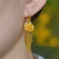 新款玫瑰花流苏耳环女轻奢高级感超仙耳扣时尚百搭气质耳环耳饰