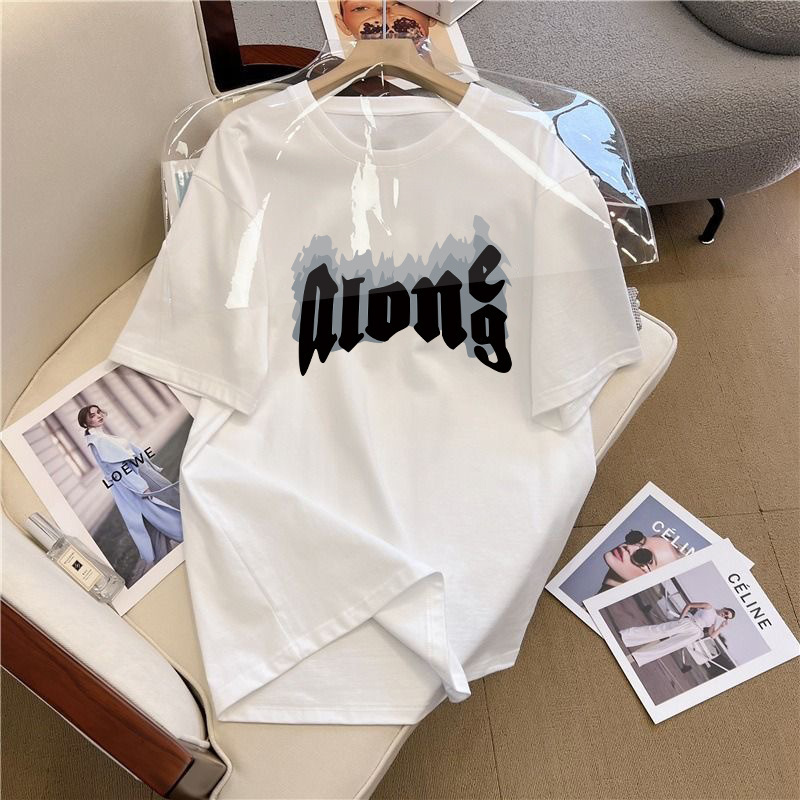 Ice Silk Printed T-Shirt Korean Style Western Style Shirt Slimming Look Short-Sleeved T-Shirt Same Style for Men and Women Couple Wear Versatile Casual Trend