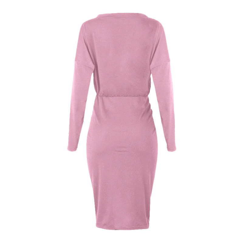 long-sleeved round neck fold sexy irregular dress NSKX36816