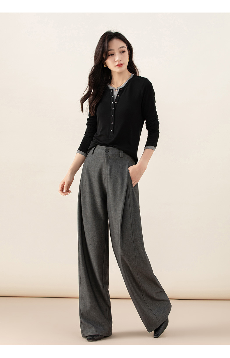 Áo thun giả hai mảnh nữ cổ tròn, chất len Tencel mỏng nhẹ, phối màu patchwork — đen chi tiết 30