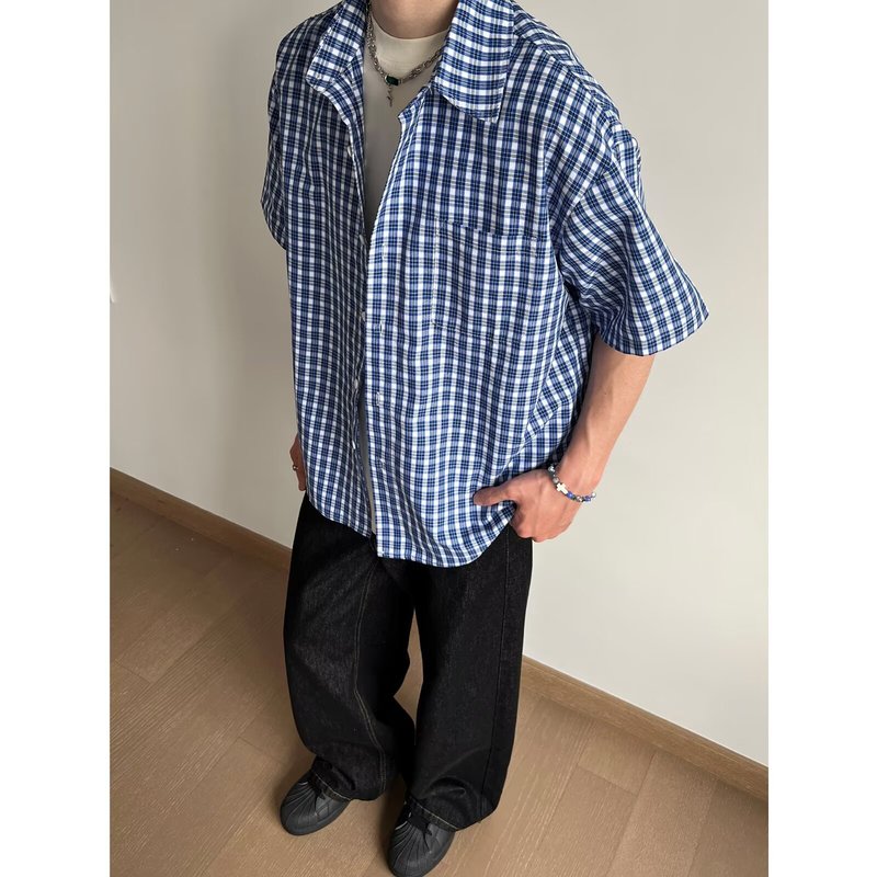 シンプルなレトロシャツメンズ夏服香港スタイル学生ルーズニッチデザイン興味深い新しいメンズトップスアウターウェア|undefined