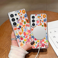 夏威夷海滩风适用三星S24U磁吸透明壳GalaxyS25大孔全包PC保护套