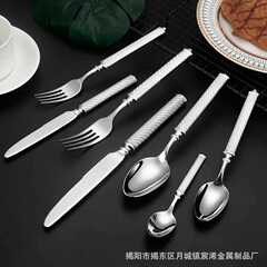 304不锈钢锻打麻绳手柄西餐具 高级加厚罗马绳刀叉勺甜品叉勺套装