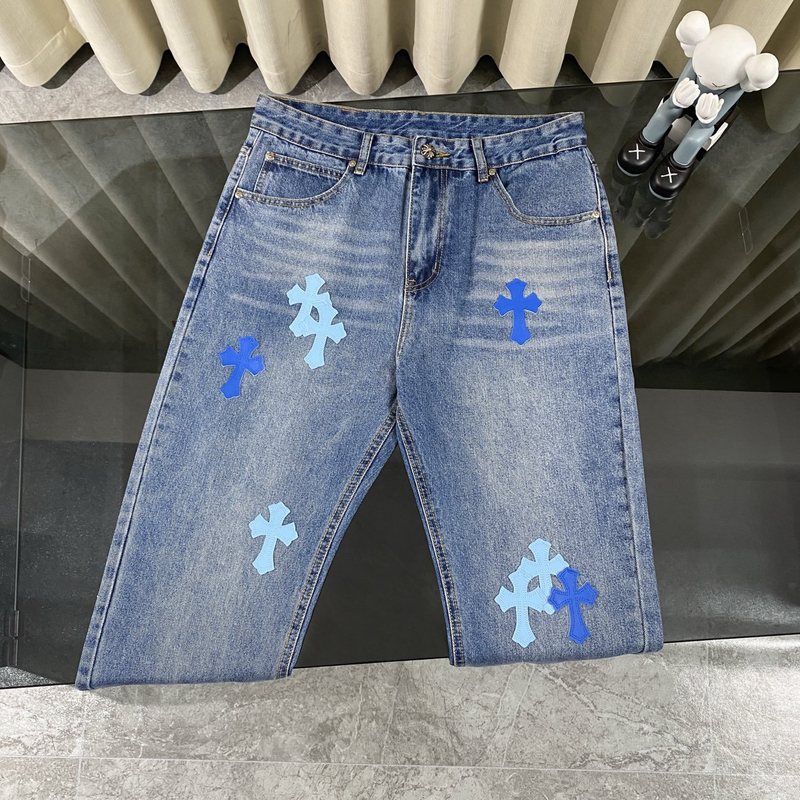 25ss春季新款CH正确版克罗伈十字架贴皮水洗牛仔长裤男女同款批发|undefined
