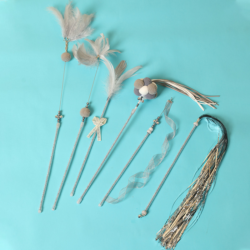 Pet gato juguete lechón pluma de alambre de acero divertido gato palo varilla larga de mano gato auto-Hola aliviar congestionado suministros para mascotas