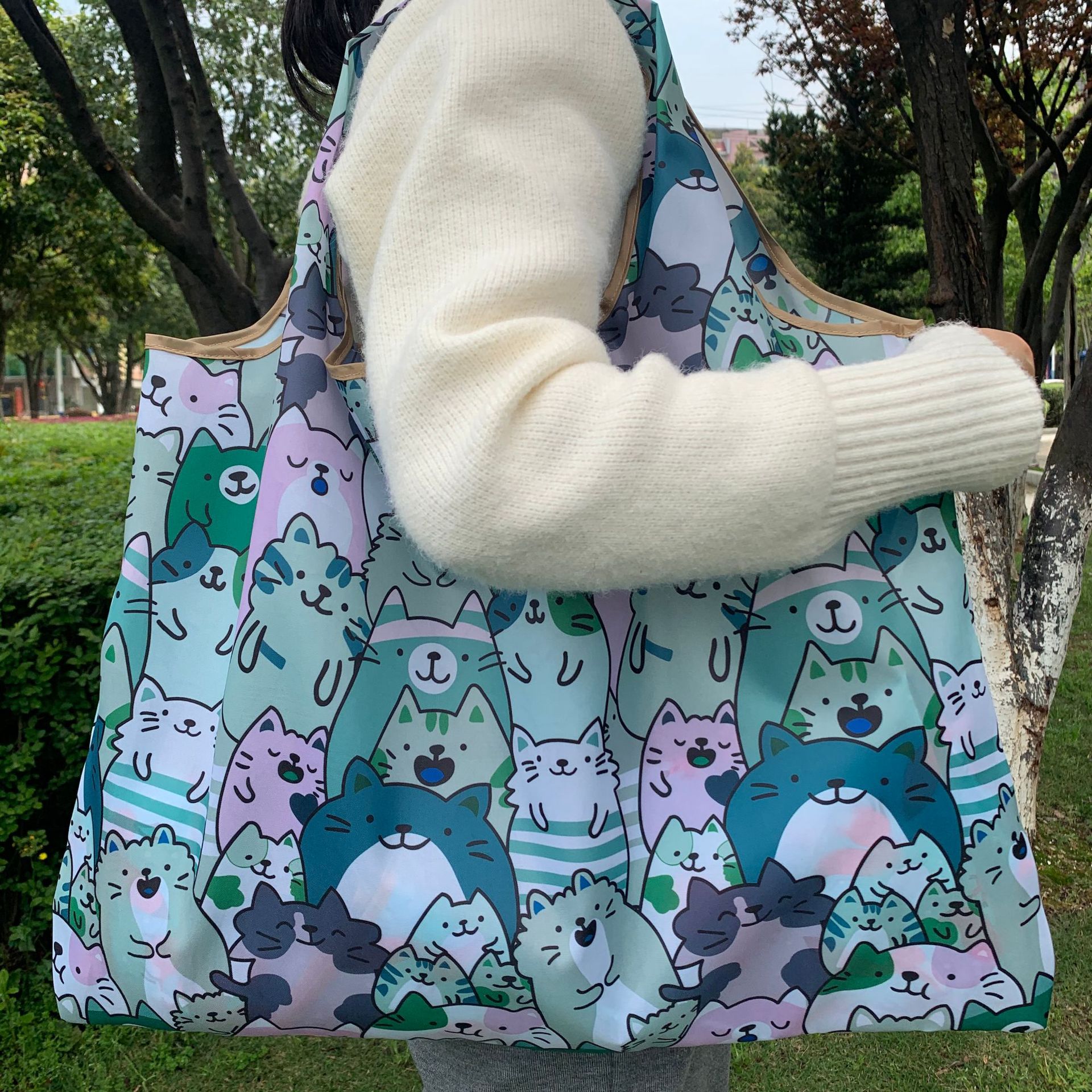 Bolsa de compras plegable de la protección del medio ambiente del paño de Oxford bolsa de almacenamiento portátil bolsa de supermercado grande bolsa de dibujos animados japonés