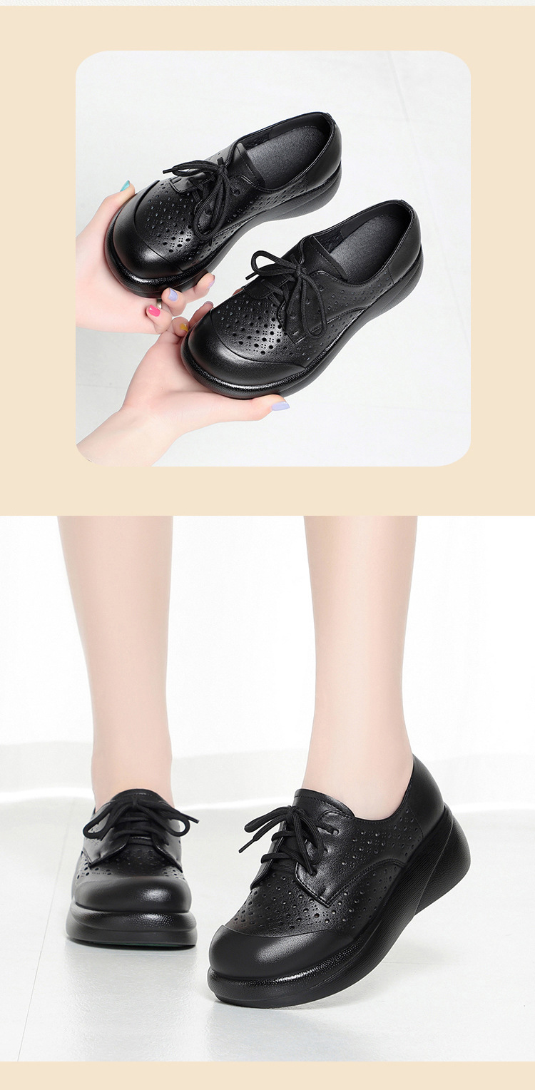 Sandal nữ đế xuồng cao gót da thật lỗ thoáng khí mũi tròn — màu nâu chi tiết 10