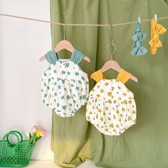 INS夏季新款甜美1-3歲女寶寶花朵吊帶包屁衣爬服嬰兒哈衣送頭巾