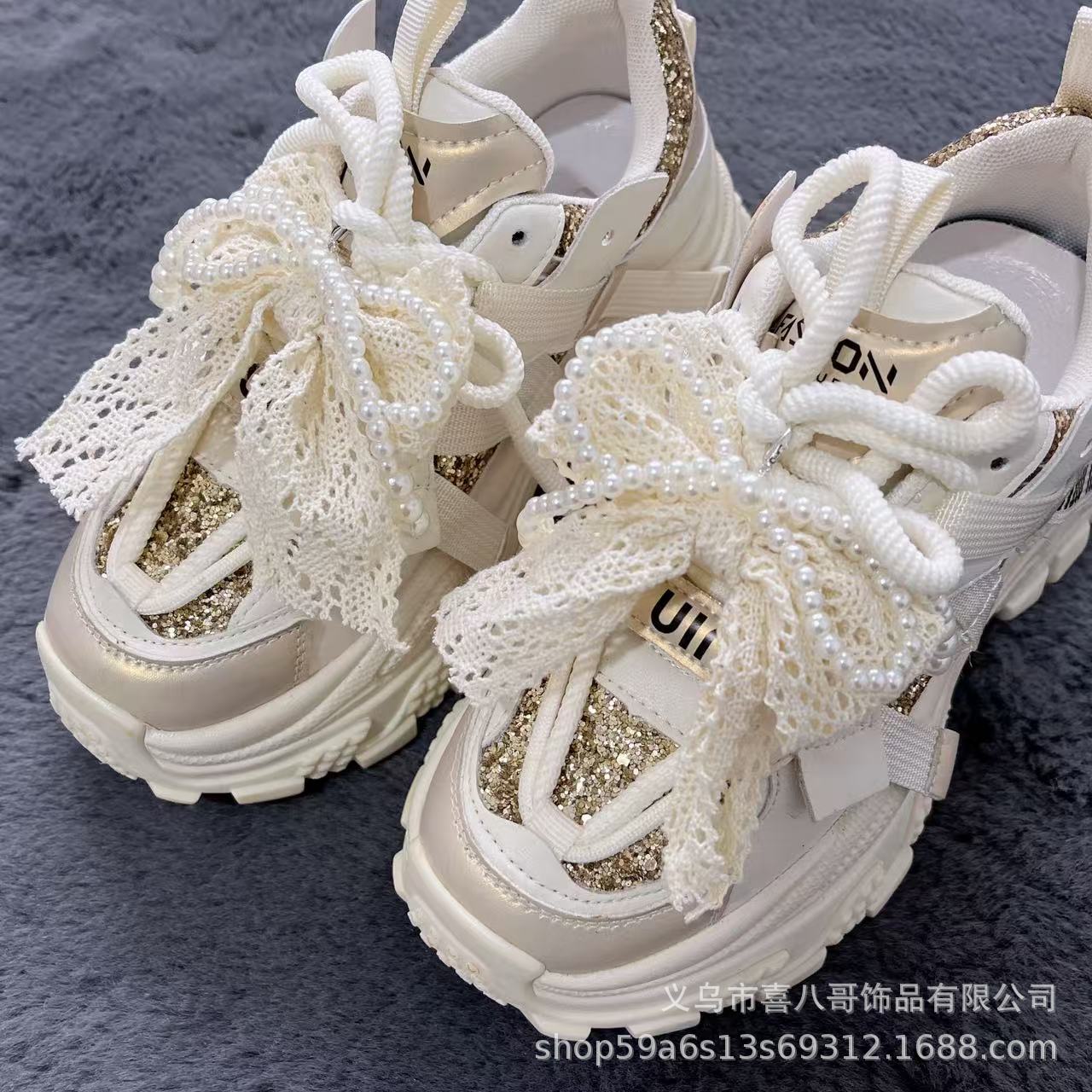 小红书同款蕾丝蝴蝶结鞋带扣高级感小香风鞋装饰扣少女小皮鞋配饰