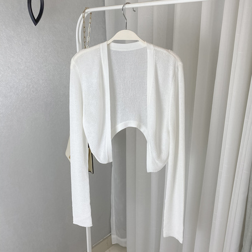 White ice silk knitted cardigan jacket thin small vest women's shawl 2024 summer new exterior sunscreen shirt
