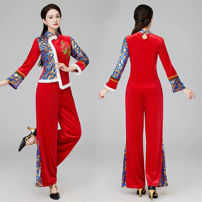 Новая одежда Yangko, Женская этническая фанатская танцевальная одежда, квадратный танцевальный костюм, красная праздничная одежда для игры на барабанах, сценическое представление 2361