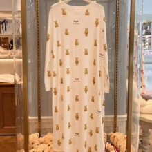 gp无标原单软绵绵春季冰淇淋小熊毛绒印花柔软圆领长袖睡裙连衣裙