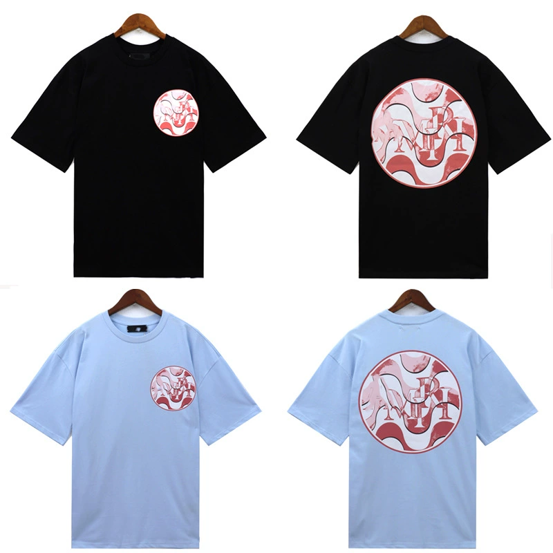 Высококачественная американская футболка приливная бренд amiri шахматные волны мужчины и женщины с акварельной печатью повседневное лето с короткими рукавами