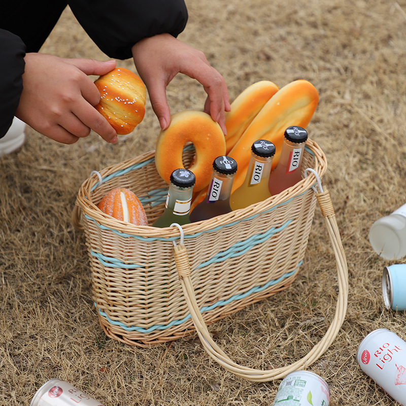Canasta de Pascua de mimbre transfronteriza, cesta de frutas y verduras de mano doble de ratán hecho a mano, cesta de picnic de recolección de frutas al aire libre