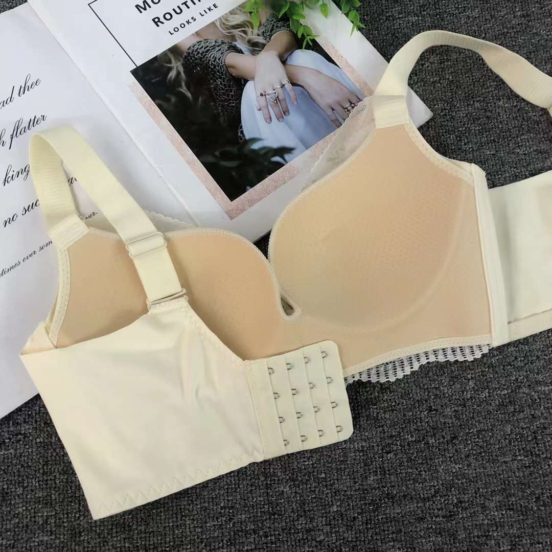 Nuevo sujetador de alta calidad de moda de encaje jacquard transpirable y cómodo ajuste lateral de pecho de cuatro botones ropa interior mujer