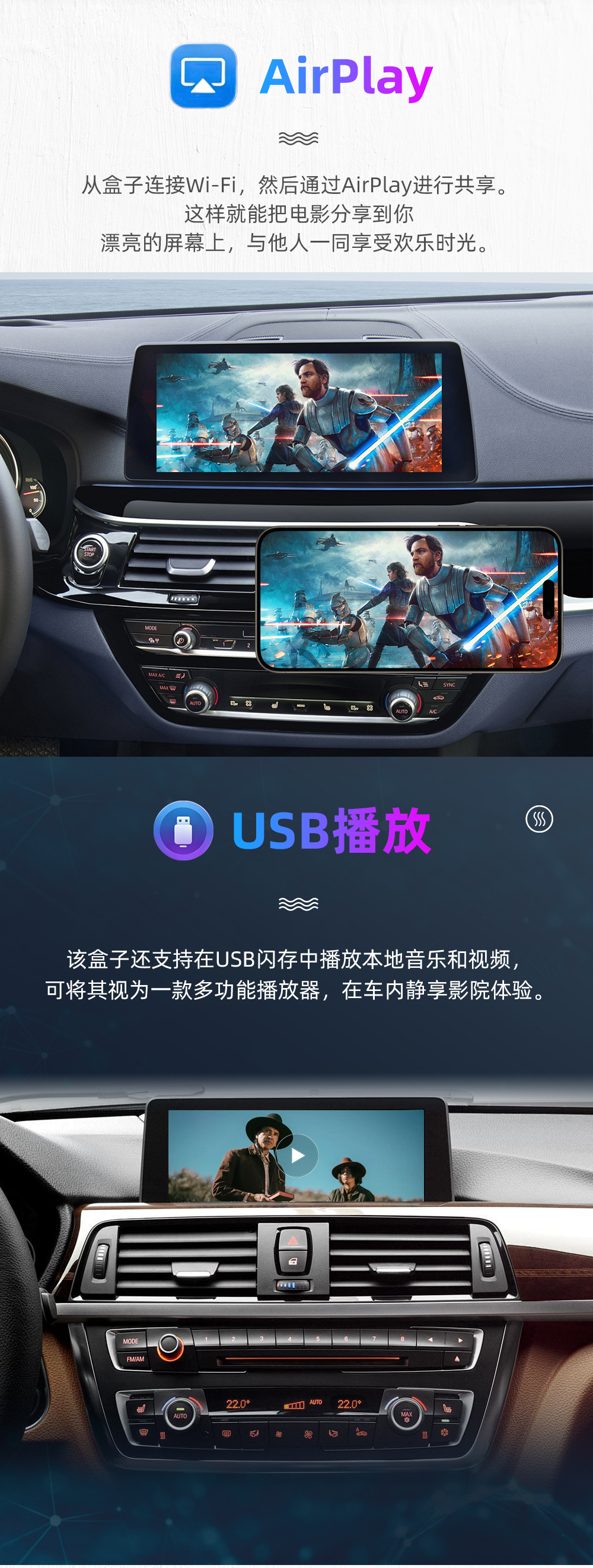 Bmw Car Decoding Box Wireless Carplay Android Auto Airplay Screen Projection Supports USB Playback