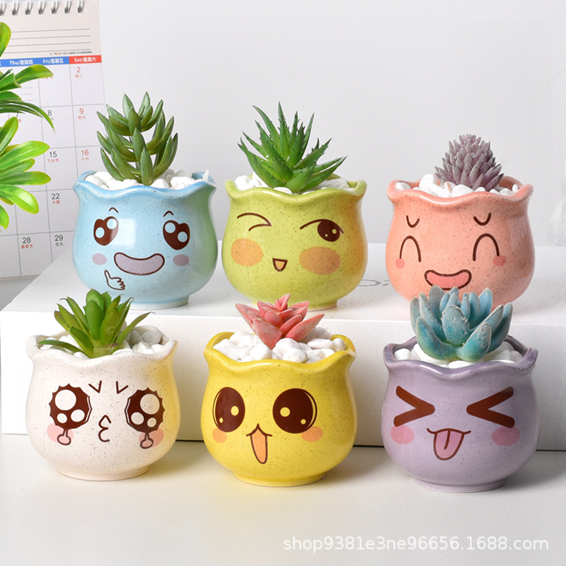 Maceta de cerámica de carne Creativo Mini Macarons Combinación Planta Orquídea Decoración de escritorio Maceta Transfronteriza Amazon al por mayor