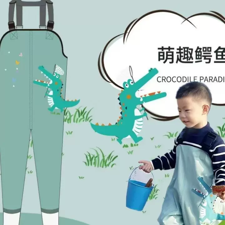儿童涉水裤耐磨超轻防水裤幼儿园半身防水服连体双层赶海下水裤