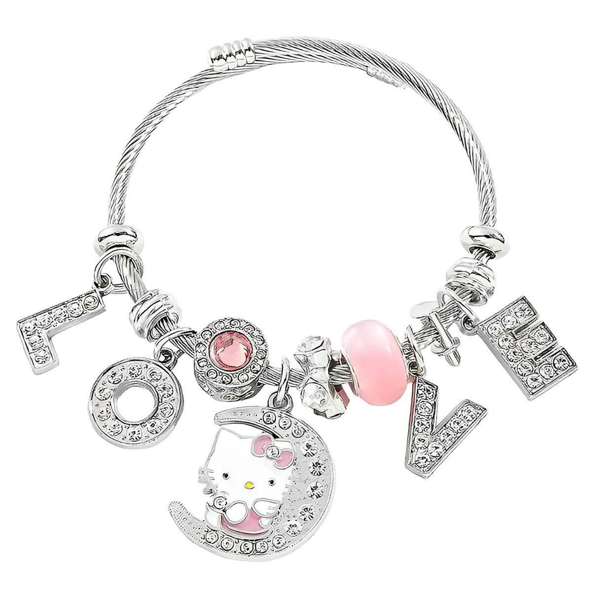 Браслет (Hello Kitty) браслет с подвесками из нержавеющей стали, мультяшные подвески, милые розовые акценты