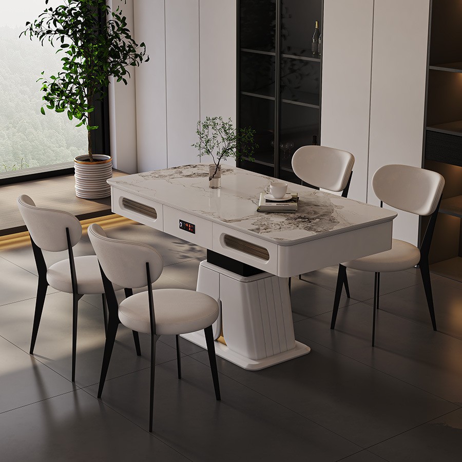 Mesa de centro de elevación multifuncional de lujo ligero, mesa de comedor, sala de estar de doble uso, apartamento pequeño, mesa de centro eléctrica integrada inteligente para el hogar