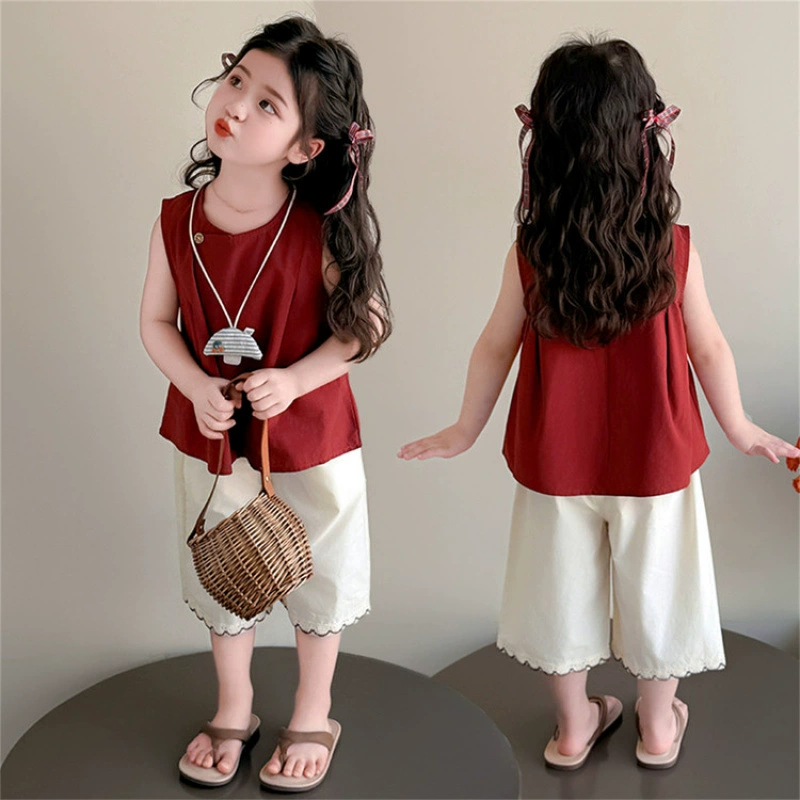 Summer clothing, set, children's vest sleevless, trousers girl's, western style