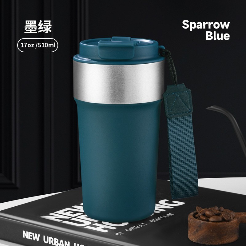 跨境304不锈钢咖啡杯 带提绳便携保温杯高颜值户外车载双饮水杯|undefined