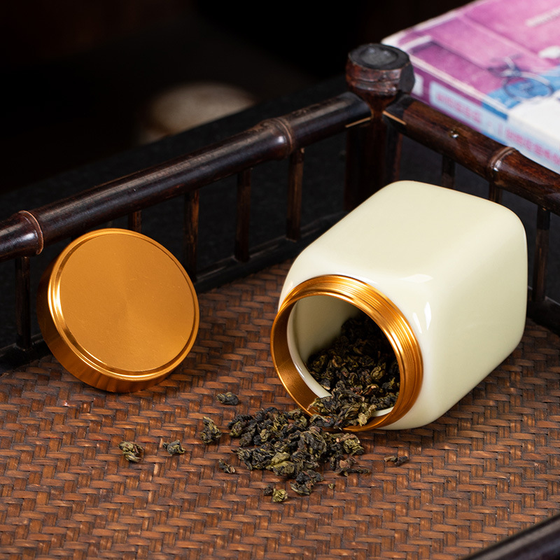 青瓷茶葉罐方形陶瓷茶罐便攜簡約四方罐密封罐家用小茶罐logo刻字
