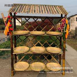 竹货架竹制品农家乐土特产货架竹架饰品展示架带屋顶复古架麦太保