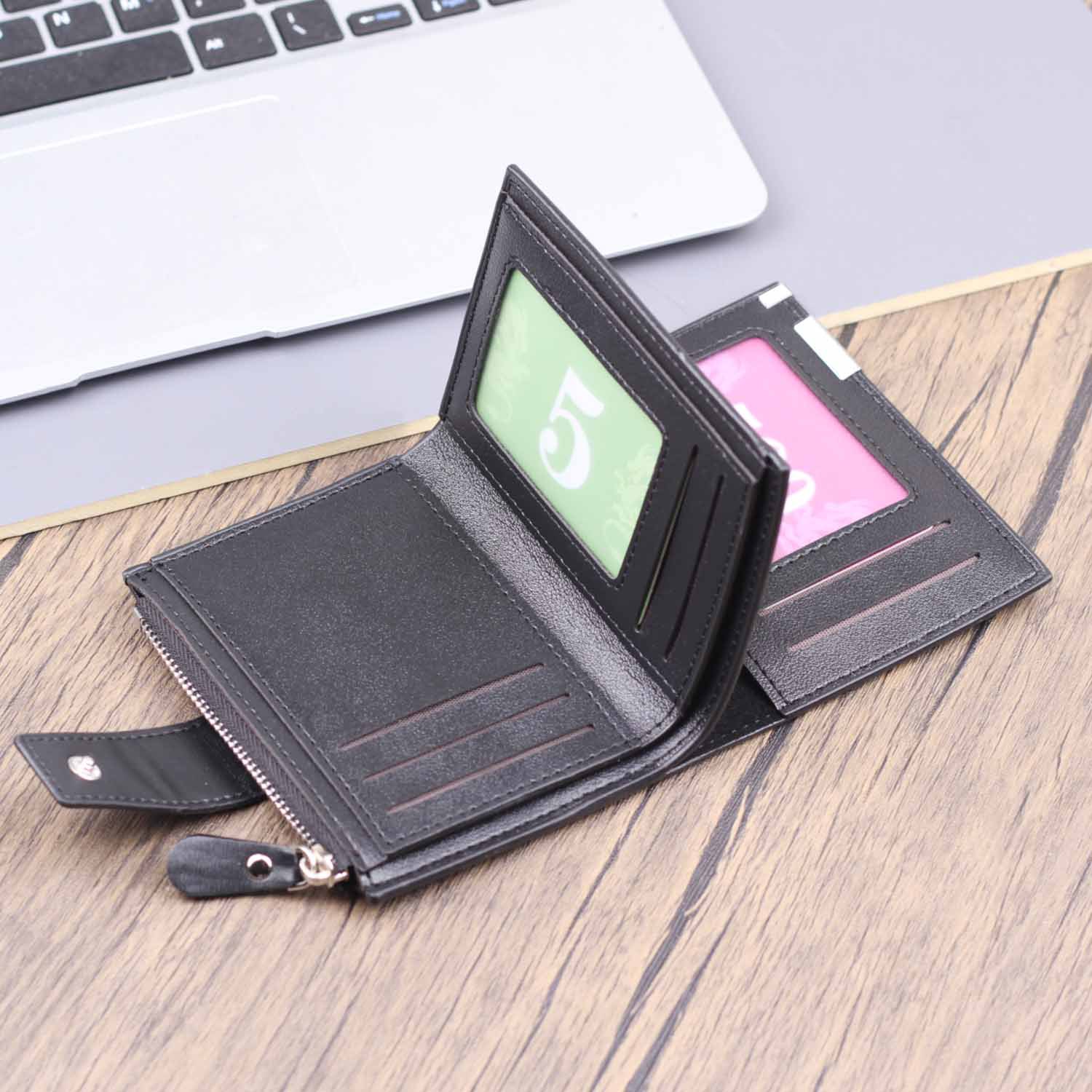 Cartera vertical de hombre botón cartera de hombre cartera de hombre cartera de tarjetas de gran capacidad en una bolsa corta transfronteriza con cremallera