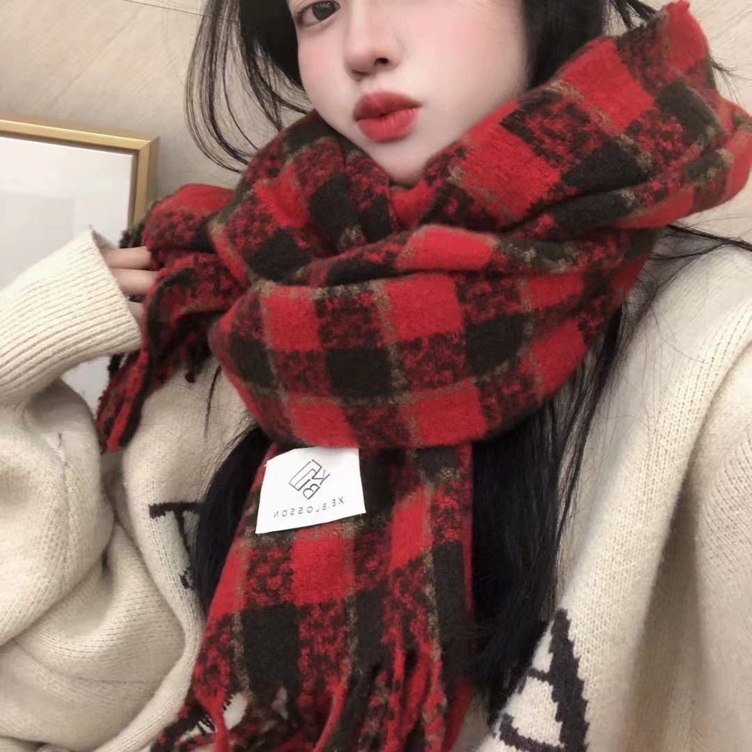 Новый зимний шарф 2025 года: теплый, в клетку, однотонный, в ретро-японском стиле, универсальная шаль