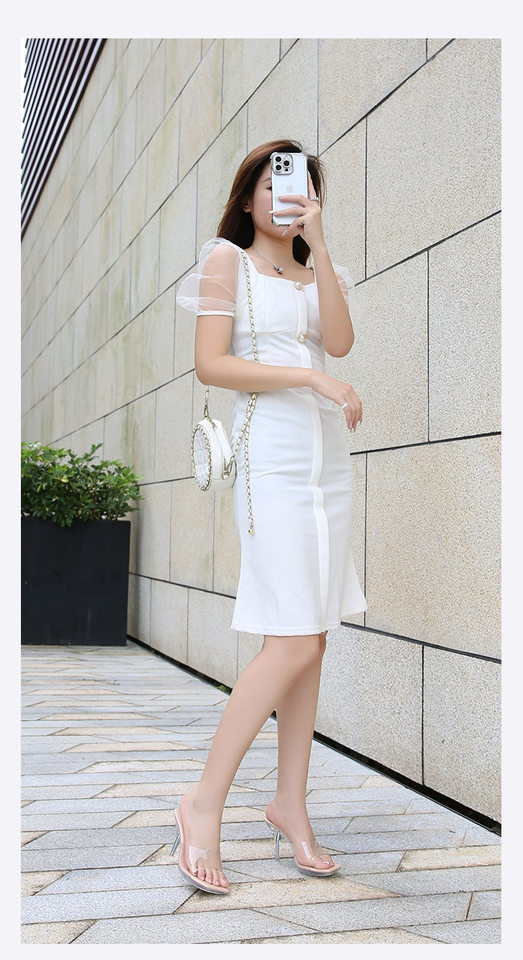 Dép sandal nữ mũi vuông trong suốt gót nhọn hở gót phong cách Âu Mỹ — Màu bạc, Màu hồng, Màu mơ, Màu trắng chi tiết 26