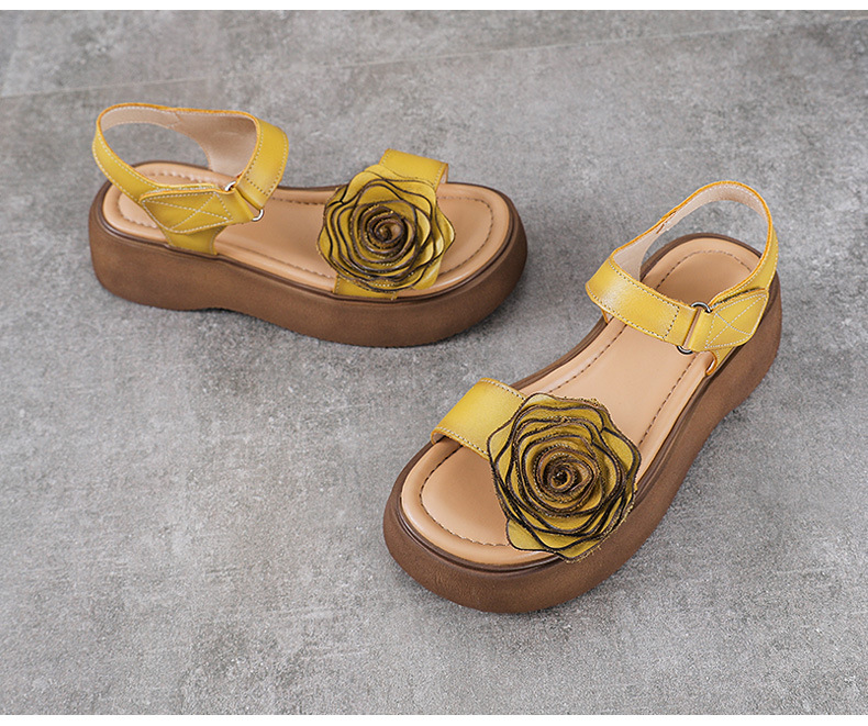 Sandal hở mũi nữ da bò thật đế dày phong cách La Mã cổ điển — Màu trắng be chi tiết 14