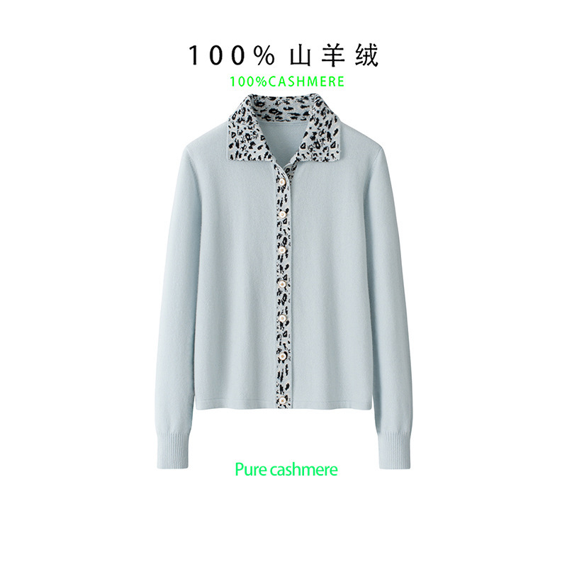Large Lapel Autumn and Winter New Pure Cashmere Women's Knitwear Jacket Cardigan Fake Two-Piece Top Women's Lapel Sweater