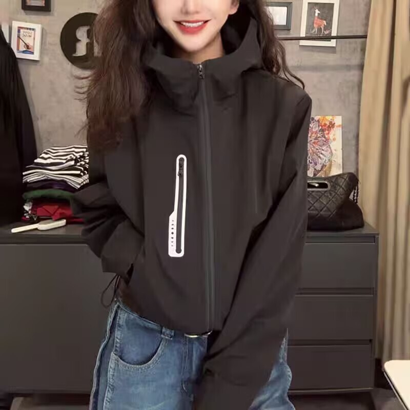 爆款早秋立领连帽冲锋衣外套女25新款宽松休闲拉链开衫夹克上衣女|undefined