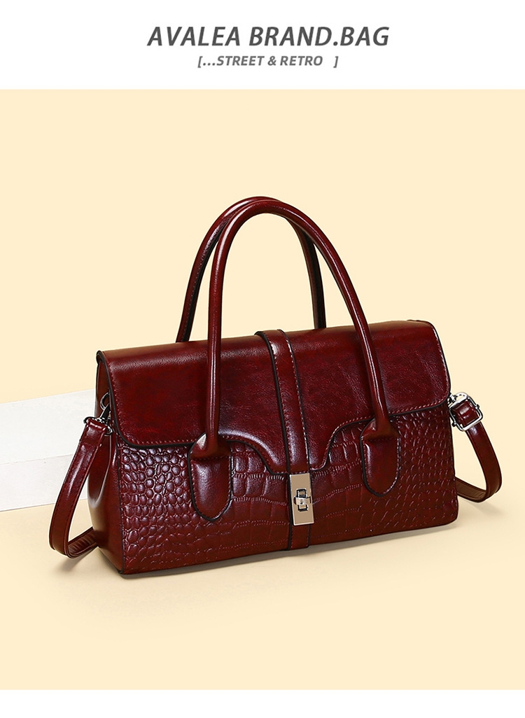 Elegant Crocodile-Pattern PU Shoulder Bag – Vintage-Inspired Medium Tote With Dual Straps & Zipper Closure_voghion.com