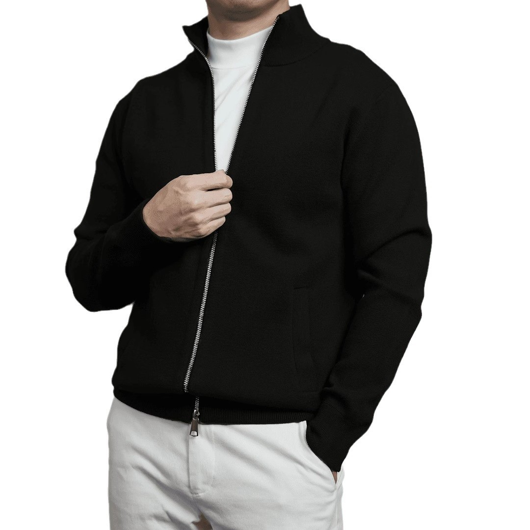 Autumn solid color cardigan with zipper