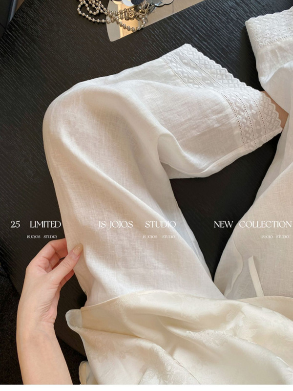 白色刺绣花边拼接亚麻休闲裤女夏2025新款宽松慵懒气质显瘦阔腿裤|undefined