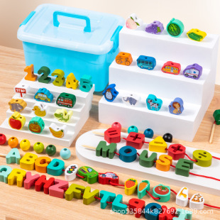 Baby Children's Wooden Beaded Toys Woring Rope Games Puzzle Mentation Training Building Blocks Fine Action Manufacturers