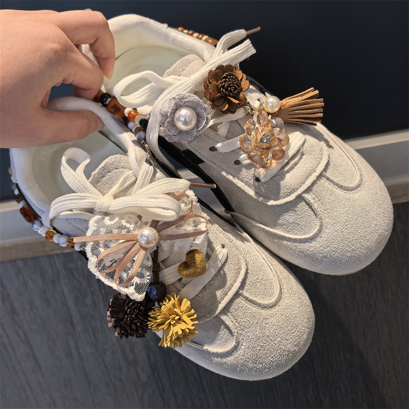 美拉德MIU系鞋花高级感串珠后跟链豹纹蕾丝蝴蝶结鞋带扣德训装饰|undefined