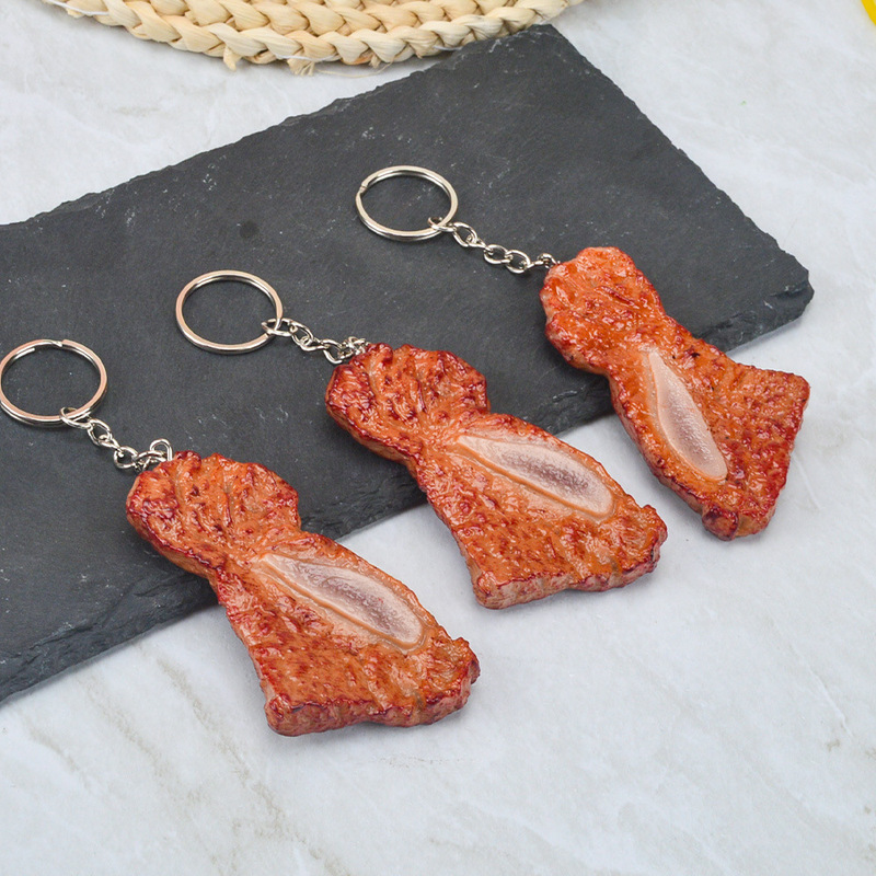 Simulation Food Model Cowboy Steak Crispy Bone Keychain Pendant Play House Food Play Barbecue Barbecue Model