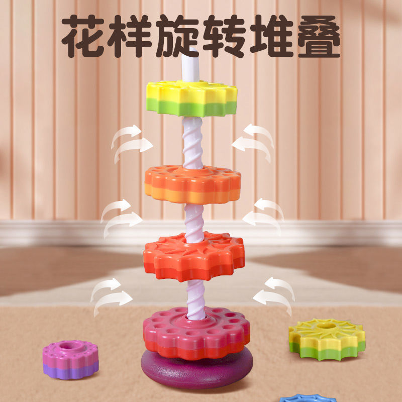 Amazon Benefit Infant Cognitive Rainbow Rotating Tower Toy Enlightenment Early Education Geometric Ring Stacking Music Turret