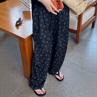 高腰垂感印花醋酸直筒阔腿裤女2026夏季新款松弛感宽松百搭拖地裤