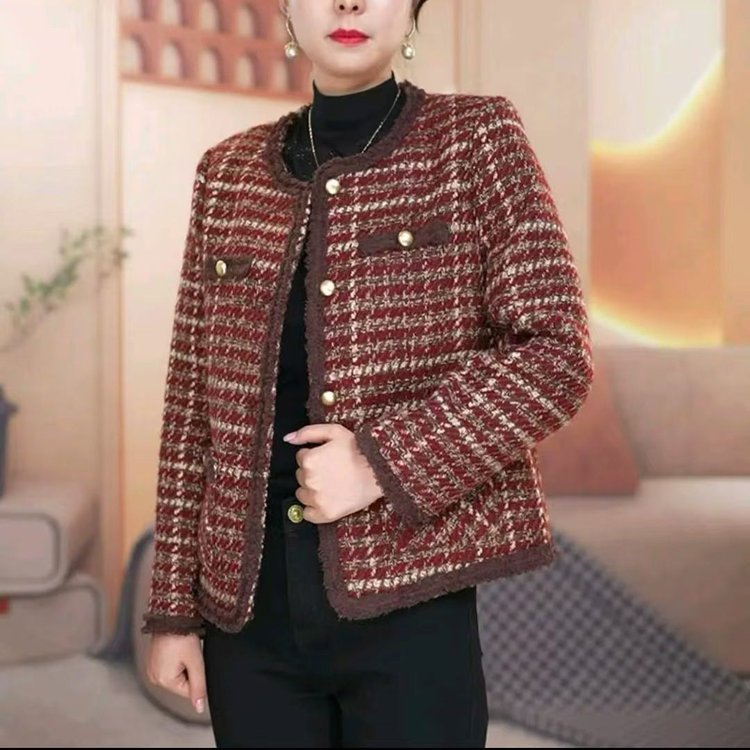 Chanel Style Plaid Coat Women's Wear Tweed Plaid Elegant All-match Top Autumn and Winter Slim Look Short Coat