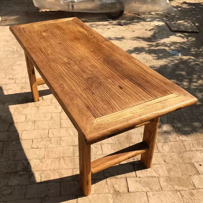 老榆木餐桌老门板吃饭桌子复古中式风化自然纹理木质餐桌