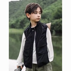 童裝男童馬甲春裝洋氣男孩兒童戶外工裝馬夾背心2024新款潮酷上衣