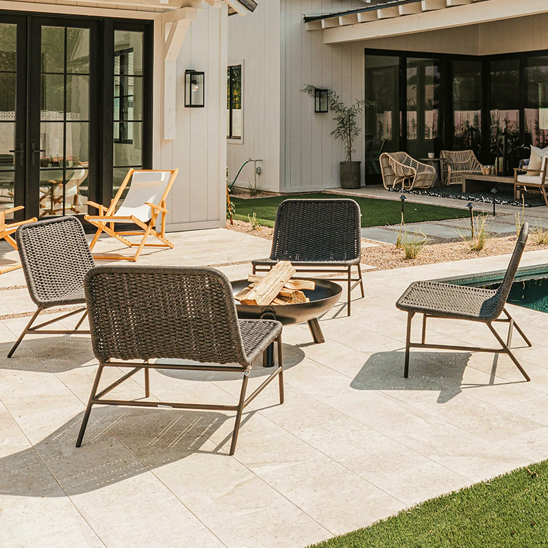 Silla de ocio al aire libre sofá balcón jardín exterior impermeable silla de caña simple respaldo muebles de patio image 4