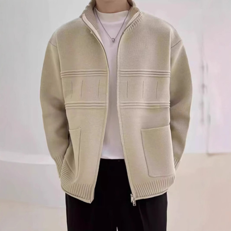 2024 Winter Cardigan Curled Sweater Men's Jacket Simple All-match Trendy Brand Set Collar Loose Sweater Men's Top